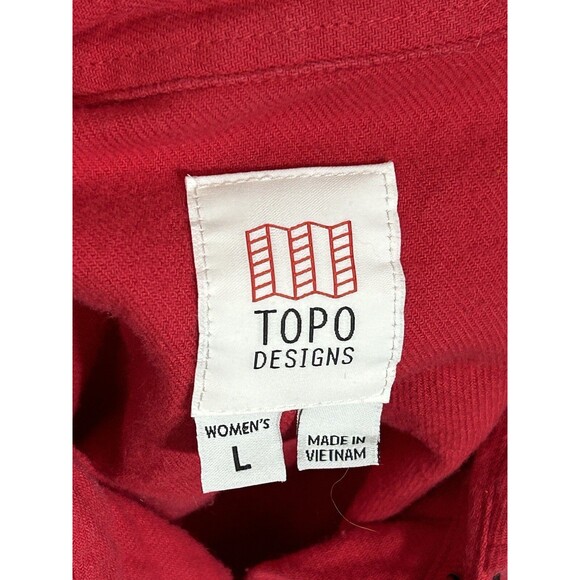 Topo Designs Solid Red Button Down Flannel Shirt Women Large Western Long Sleeve - Picture 13 of 13
